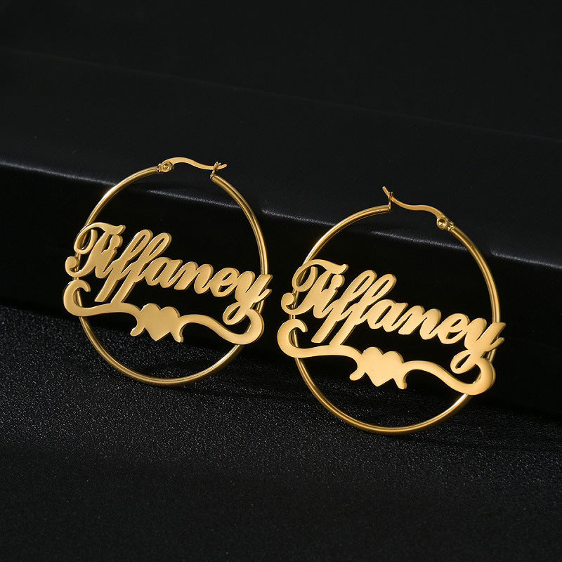 Cut new name earrings women, stainless steel letter smooth matte earrings