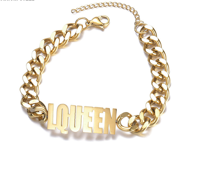 Hot sale titanium steel Cuban men's thick chain DIY letter name bracelet jewelry trend