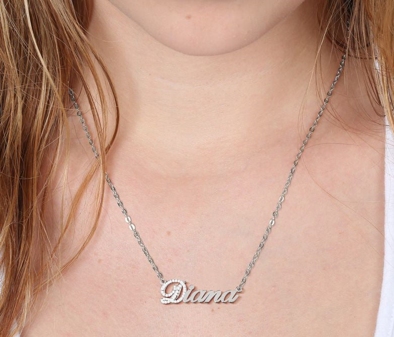 Popular initial diamond personalized 925 sterling silver necklace. Perfect Valentine's Day gift and keepsake for women.