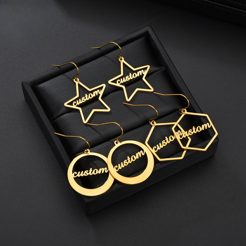 Custom titanium steel letter earrings for women with geometric design. Stylish and personalized.