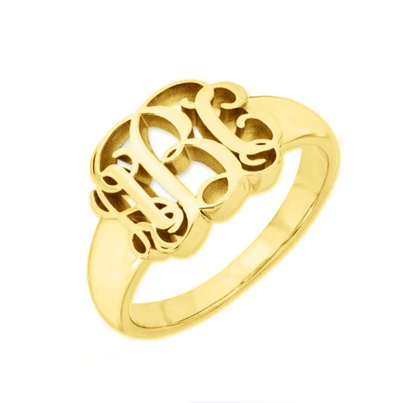 Hot-selling monogram monogram ring custom retro sterling silver gold-plated ring