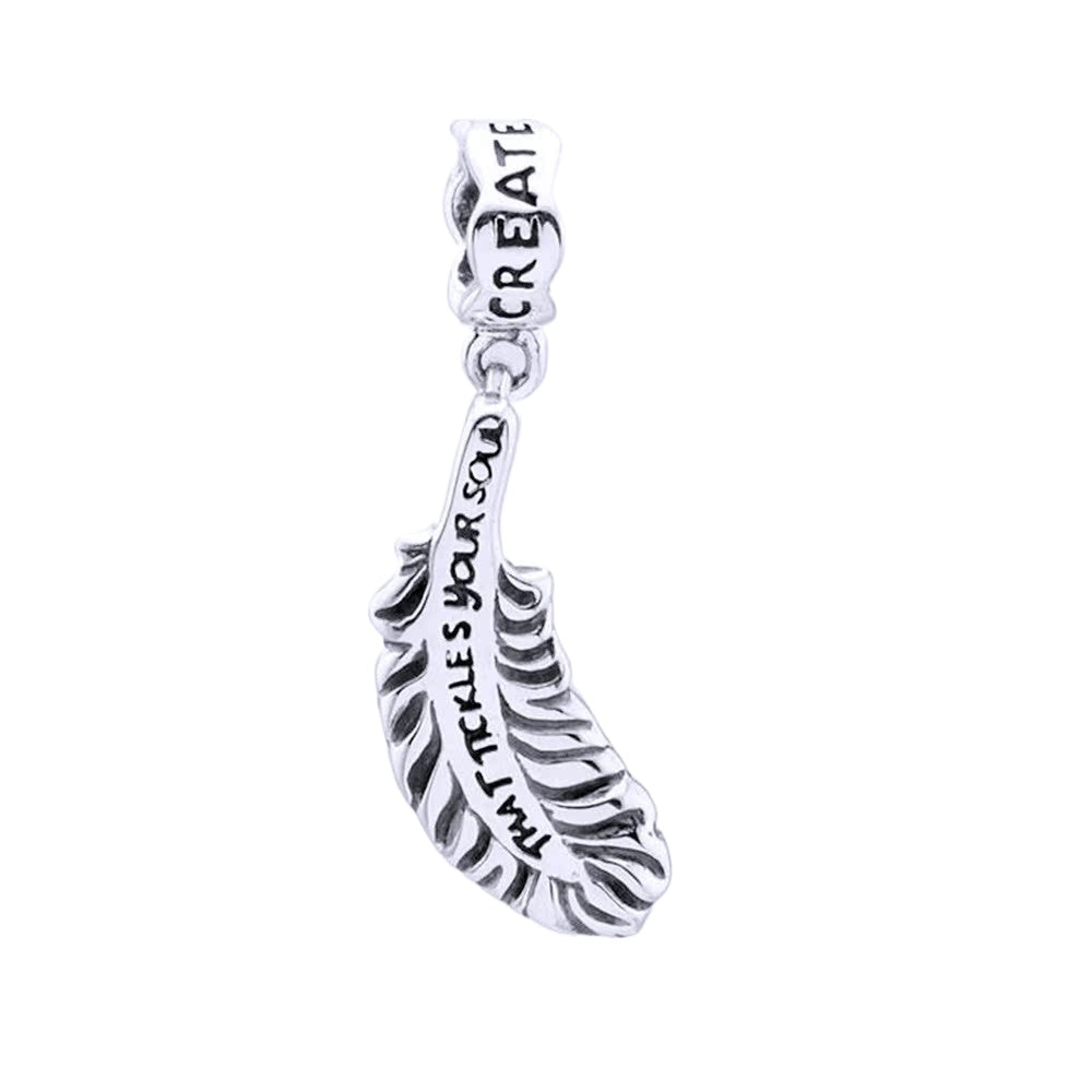Elegant 925 sterling silver bracelet with feather pendant and zircon beads. High-quality, minimalist design.