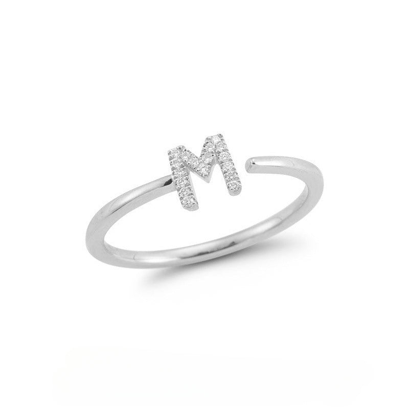 The initial explosion is 26 capital letters with diamonds, shiny and fashionable personalized opening ring.
