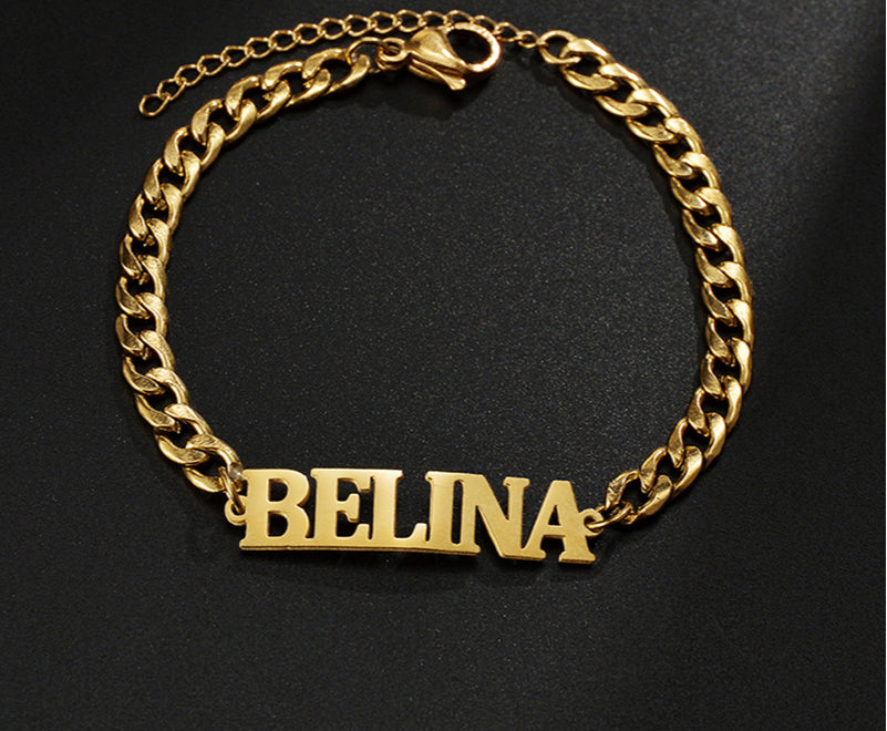 Hot sale titanium steel Cuban men's thick chain DIY letter name bracelet jewelry trend