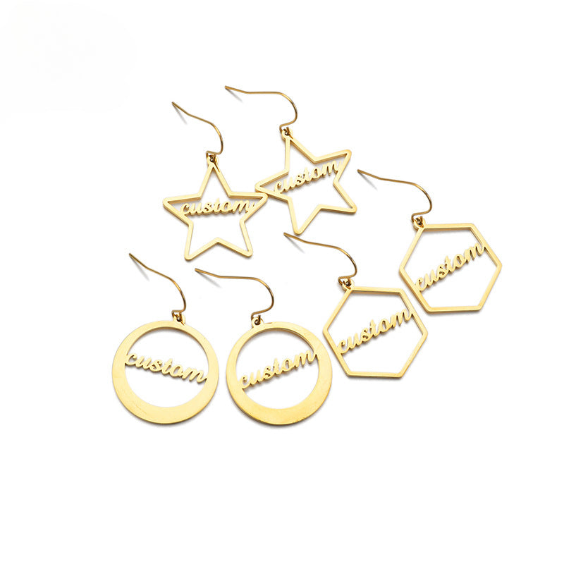 Custom titanium steel letter earrings for women with geometric design. Stylish and personalized.