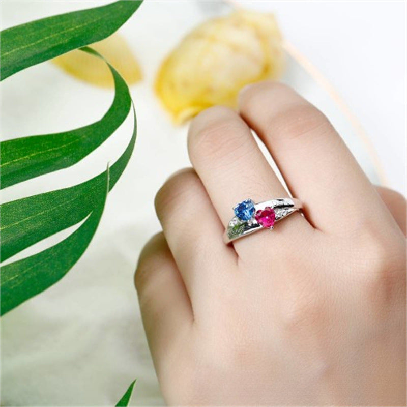 Popular inlaid two birthstones lettering ring Valentine's Day gift