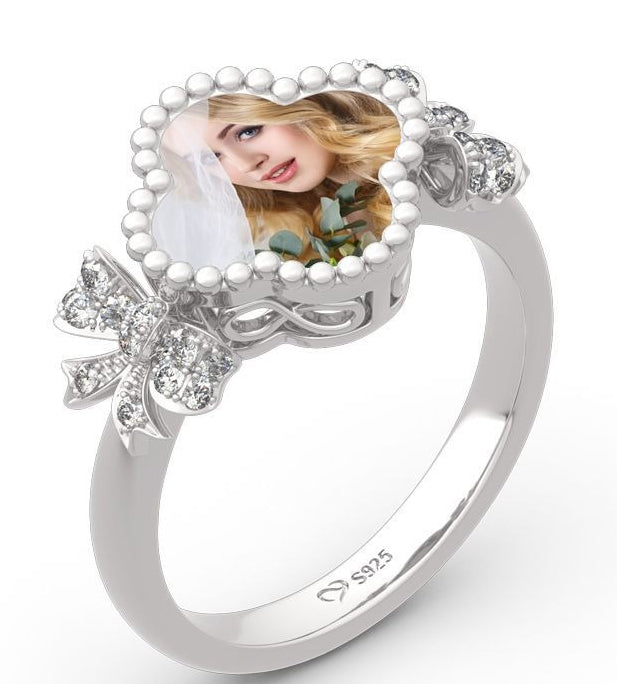 Personalized S925 Sterling Silver Four-Leaf Clover Photo Pendant Ring – Mother’s Day Jewelry, Factory Direct