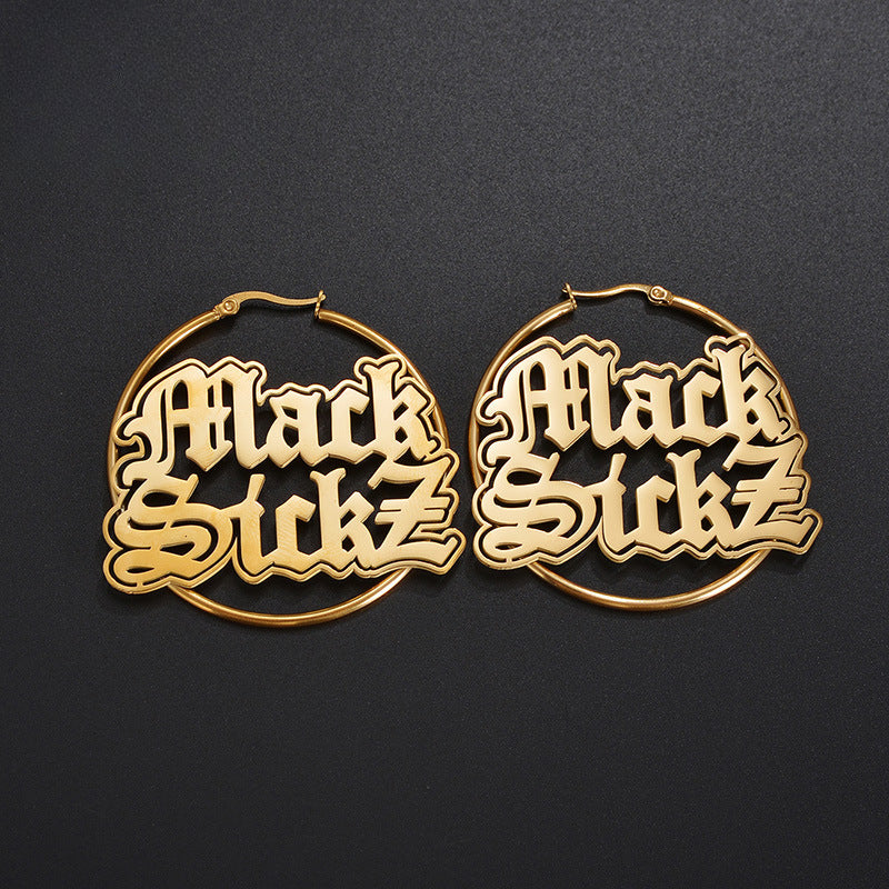 Custom personalized old English name earrings stainless steel letter name earrings