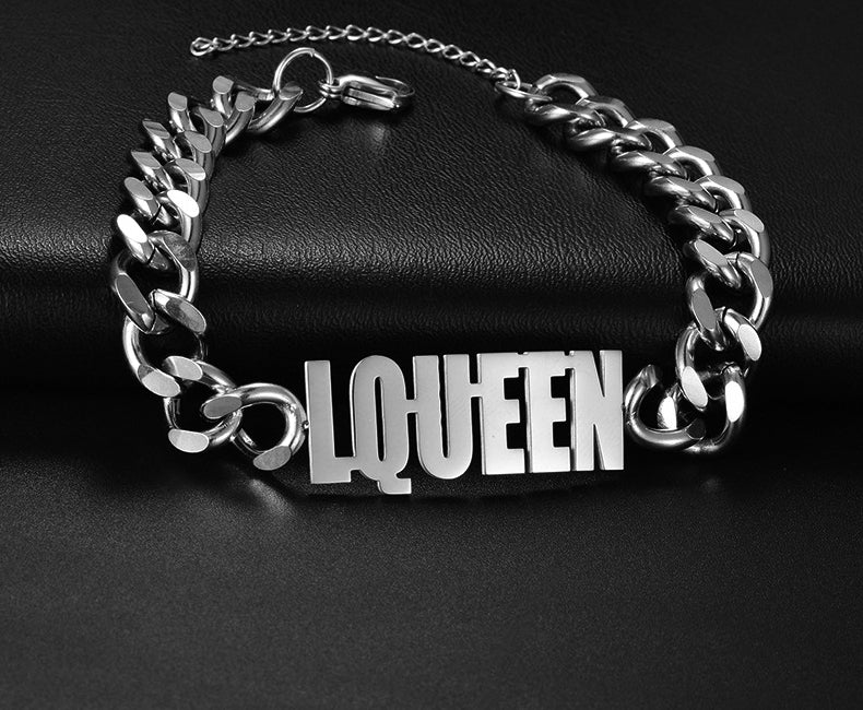 Hot sale titanium steel Cuban men's thick chain DIY letter name bracelet jewelry trend