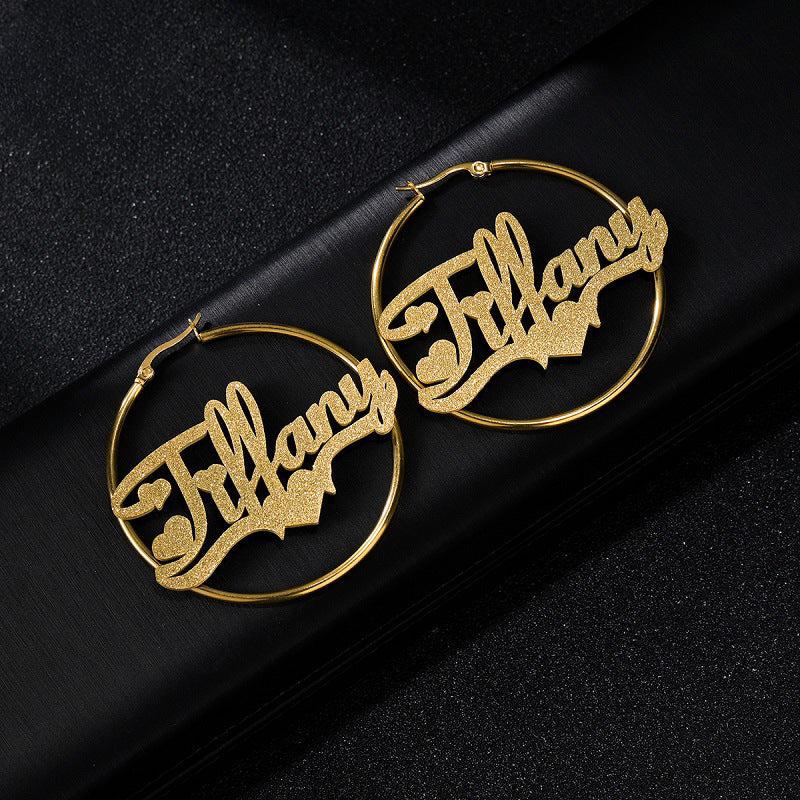 Cut new name earrings women, stainless steel letter smooth matte earrings