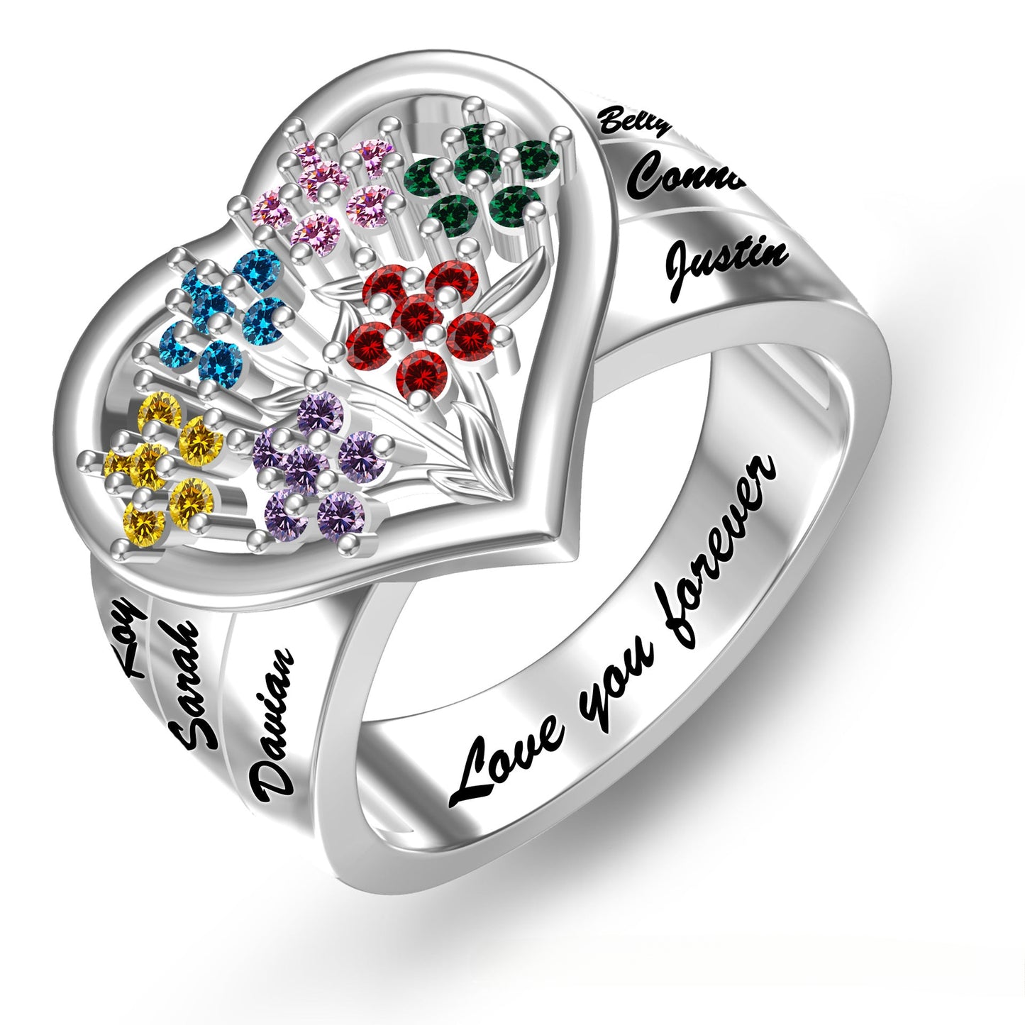 DIY engraved name ring 12 birthday stone jewelry rose ring birthday gift
