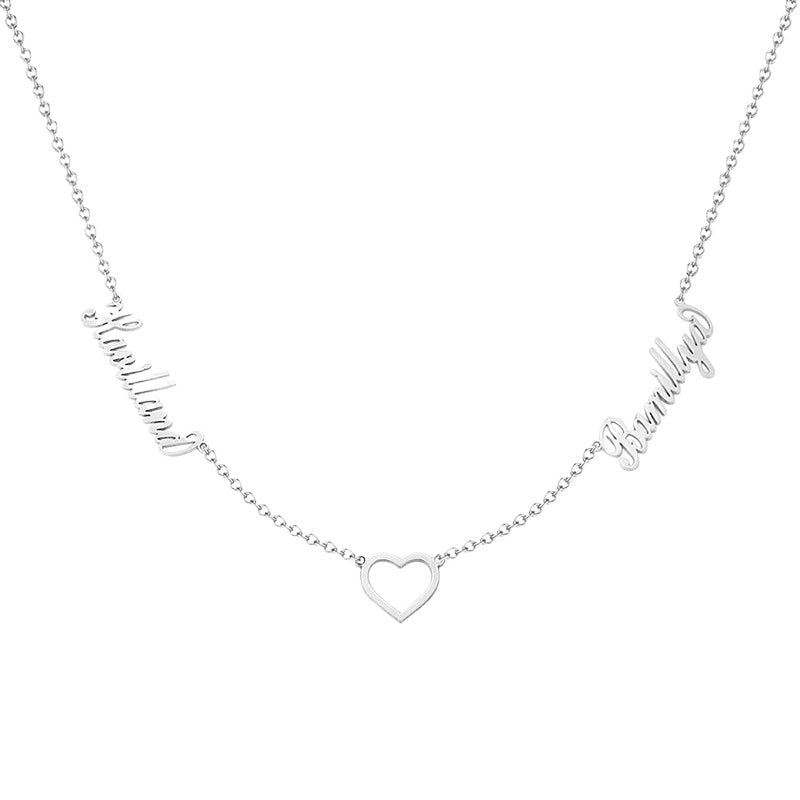Popular jewelry: personalized two-name English hollow heart necklace, perfect gift for her or your girlfriend.