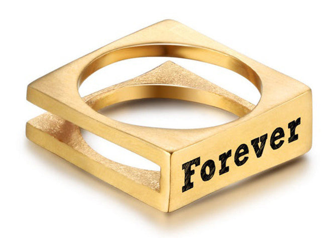 Square creative trend engraving name ring S925 silver-plated domineering ins style jewelry