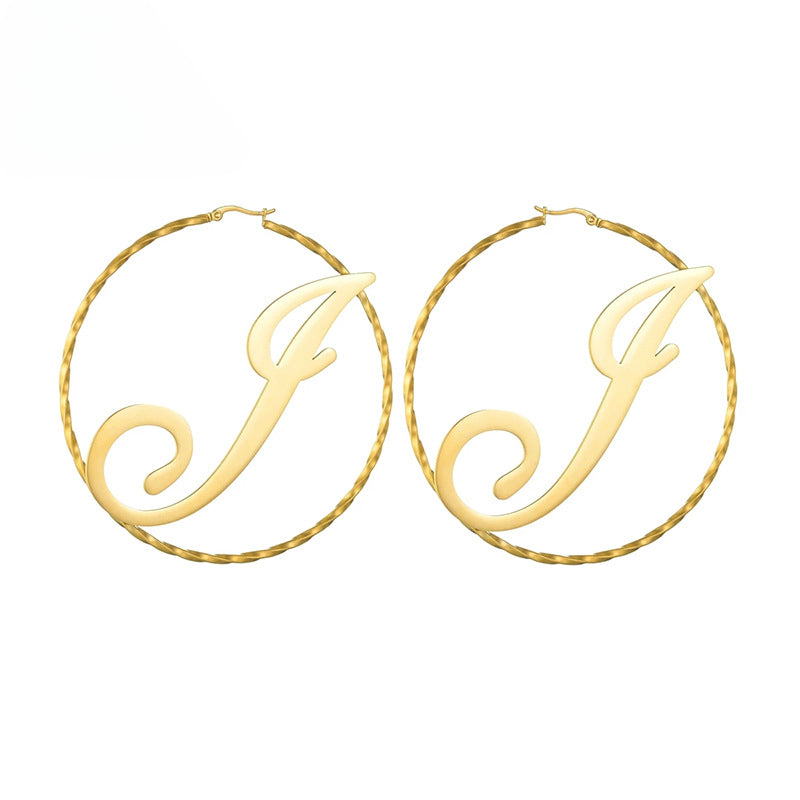 Personalized titanium steel letter name hoop earrings for women, original design, ideal gift on AliExpress.