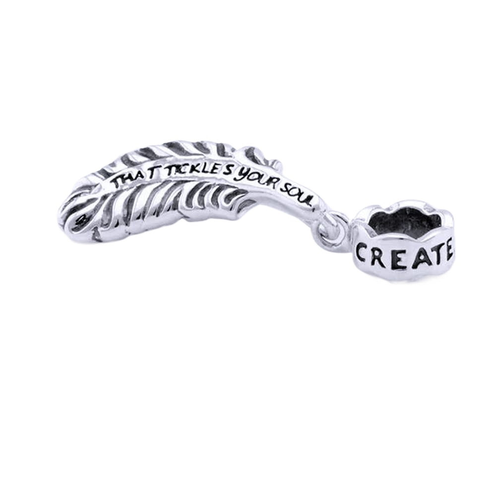 Elegant 925 sterling silver bracelet with feather pendant and zircon beads. High-quality, minimalist design.
