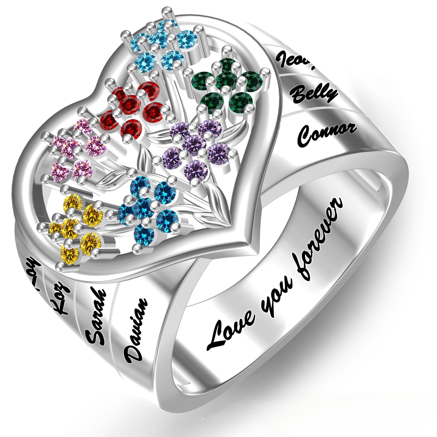 DIY engraved name ring 12 birthday stone jewelry rose ring birthday gift