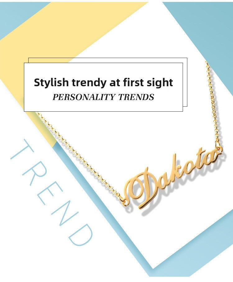Custom name letter necklace in silver, featuring creative lettering design. Wholesale available directly from the manufacturer.