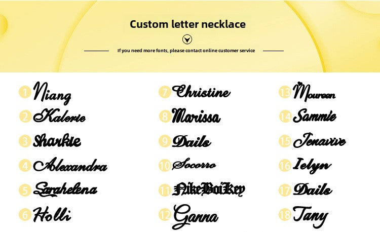Fashion creative lettering custom private name letter necklace pendant silver jewelry