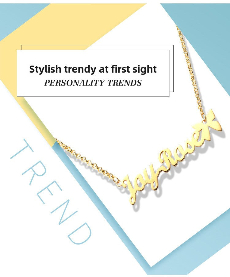Customizable name letter necklace in silver, featuring creative lettering design. Wholesale directly from the manufacturer.