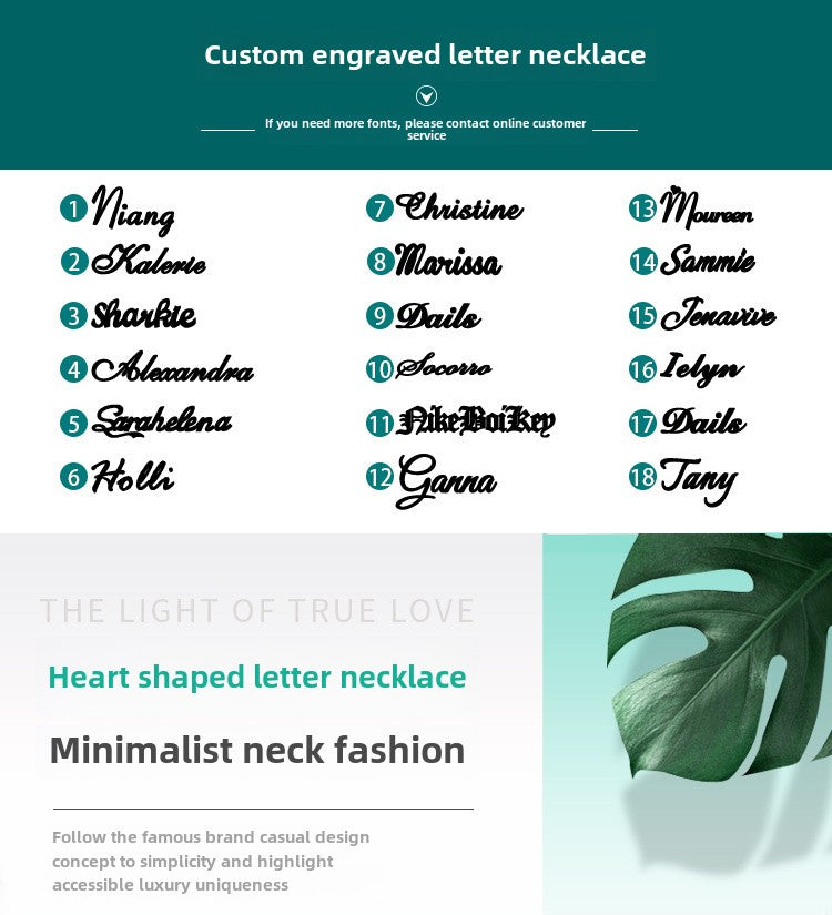 Fashion ins personalized double heart letter English name necklace pendant collarbone silver jewelry