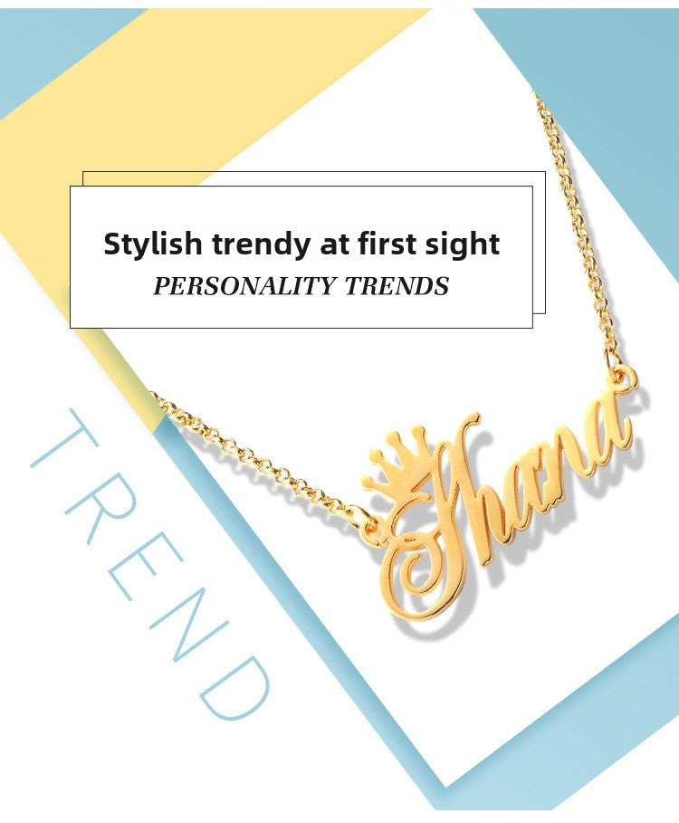 Custom crown letter name necklace, personalized pendant, creative fashion jewelry for unique style