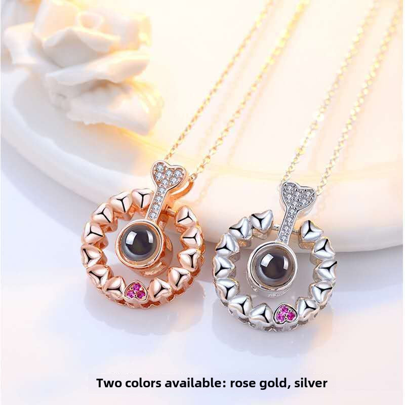100 languages I love you projection necklace customized photo heart-shaped pendant Internet celebrity same clavicle chain