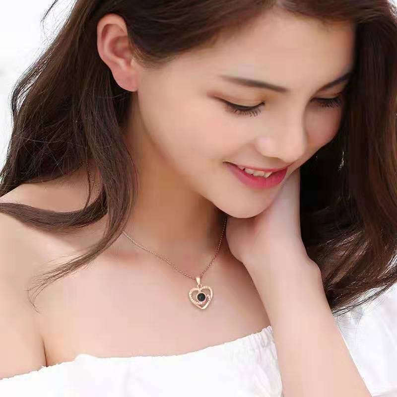 Projection necklace 100 languages I love you engraved photo custom clavicle necklace Christmas gift