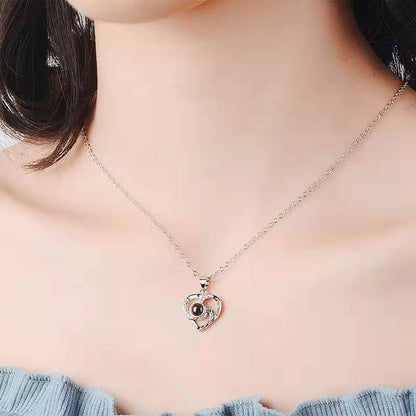 Projection necklace 100 languages I love you engraved photo custom clavicle necklace Christmas gift