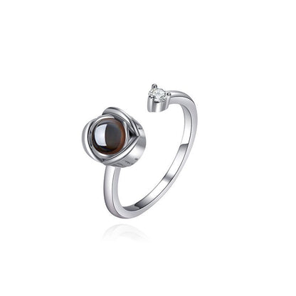 Custom projection couple rings for her feature "I Love You" in 100 languages. Adjustable open design, perfect as a memorable gift.