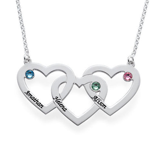 Personalized heart-shaped gemstone necklace, 925 silver, with custom lettering for women.