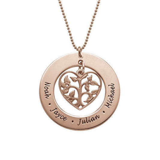 Open round heart necklace lettering custom pendant with tree of life