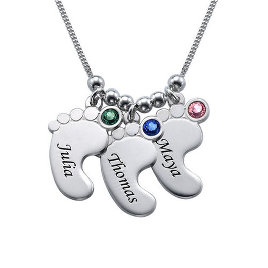 Cute S925 sterling silver foot pendant necklace with custom engraving. Perfect personalized accessory