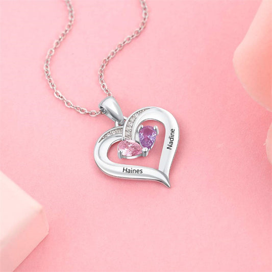 Heart-shaped gem necklace for women, perfect as a custom engraved couple's pendant or gift.