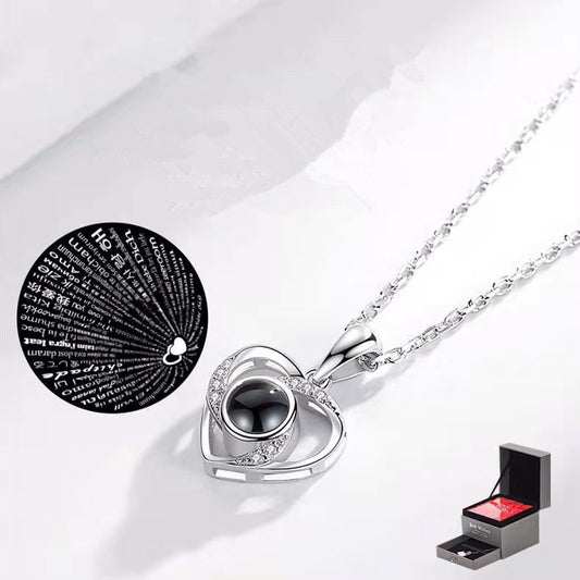 Projection necklace 100 languages I love you engraved photo custom clavicle necklace Christmas gift