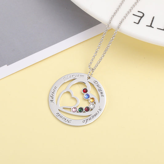 Custom wholesale silver jewelry featuring a geometric birthstone necklace pendant with fashionable private lettering, perfect for collarbone styling.