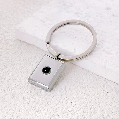 100 Languages "I Love You" projection pendant, titanium steel square keychain, customizable with photo and text.