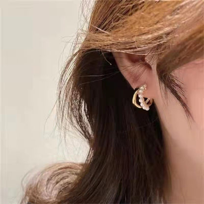 Minimalist geometric earrings for women, 2022 trend, faux pearl studs with 925 silver posts, unique design.