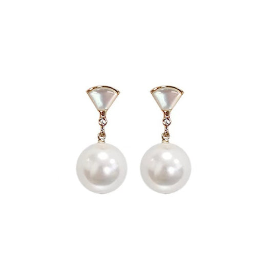 Elegant pearl drop earrings with silver studs, clip-on option for non-pierced ears. New trendy design.