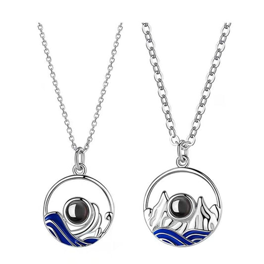 Custom Photo Projection Couple Necklaces, Titanium Steel, Engraved Pendant, Valentine's Day Gift.