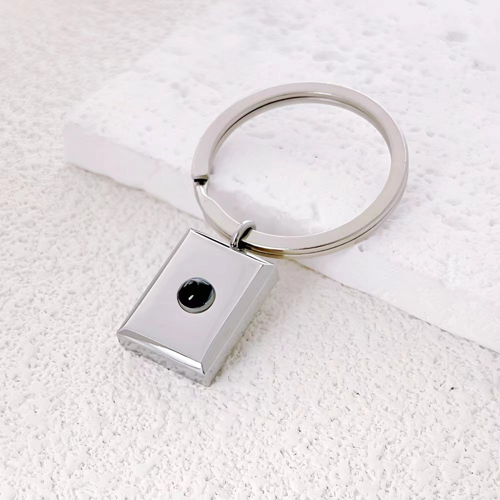 100 Languages "I Love You" projection pendant, titanium steel square keychain, customizable with photo and text.