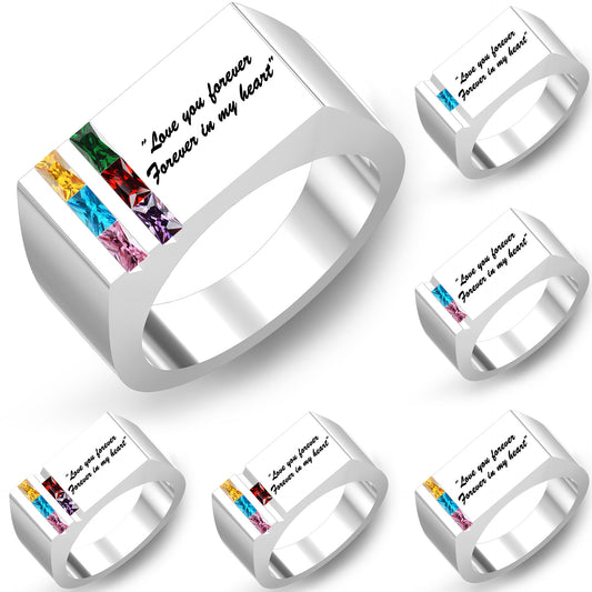 Exclusive for ETSY custom birthstone ring men's and women's jewelry engraving word print name Father's Day gift
