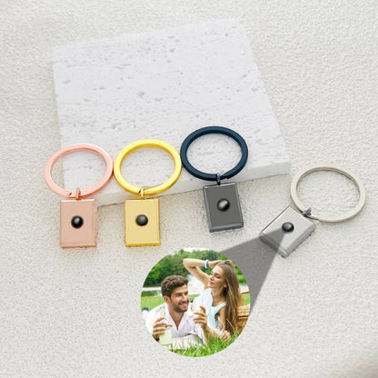 100 Languages "I Love You" projection pendant, titanium steel square keychain, customizable with photo and text.
