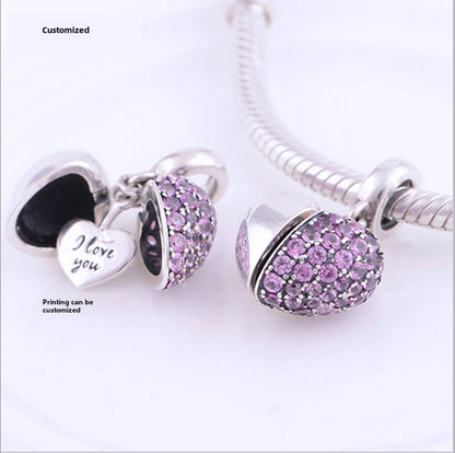 S925 sterling silver wax inlaid love heart pendant basic bracelet beaded jewelry loose beads for girlfriend's birthday gift